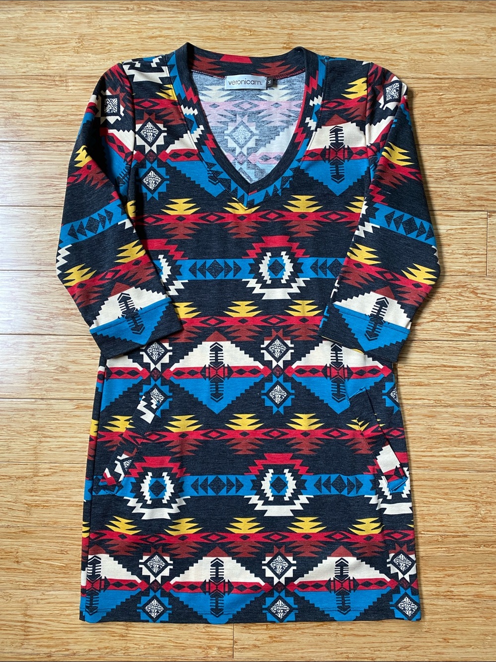 Veronica M Aztec V-Neck Knit Dress in Multi Color